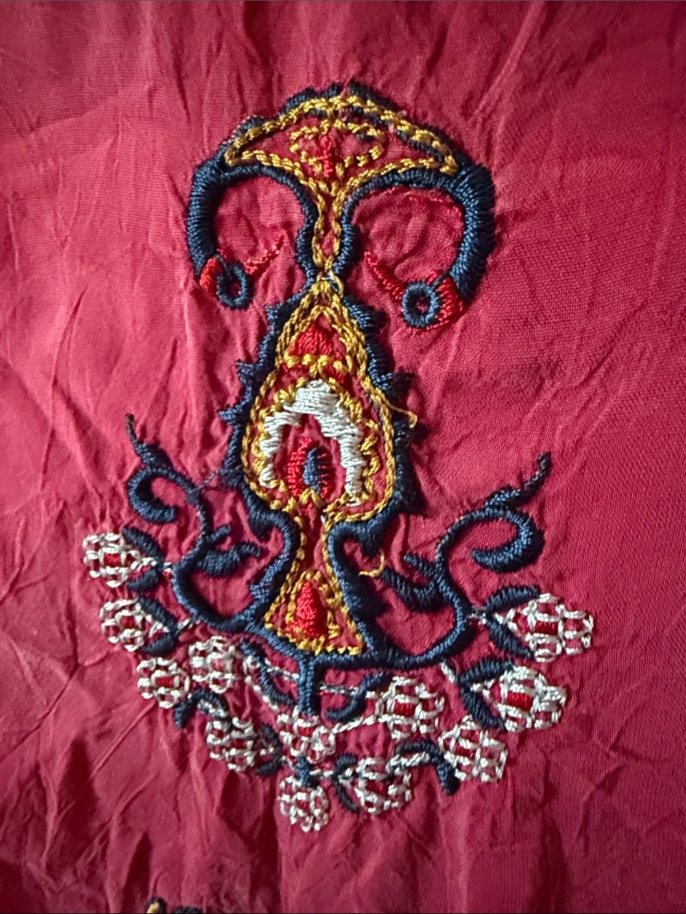 Johnny Was long sleeve Embroidered Drawstring Waist Blouse Medium, berry color